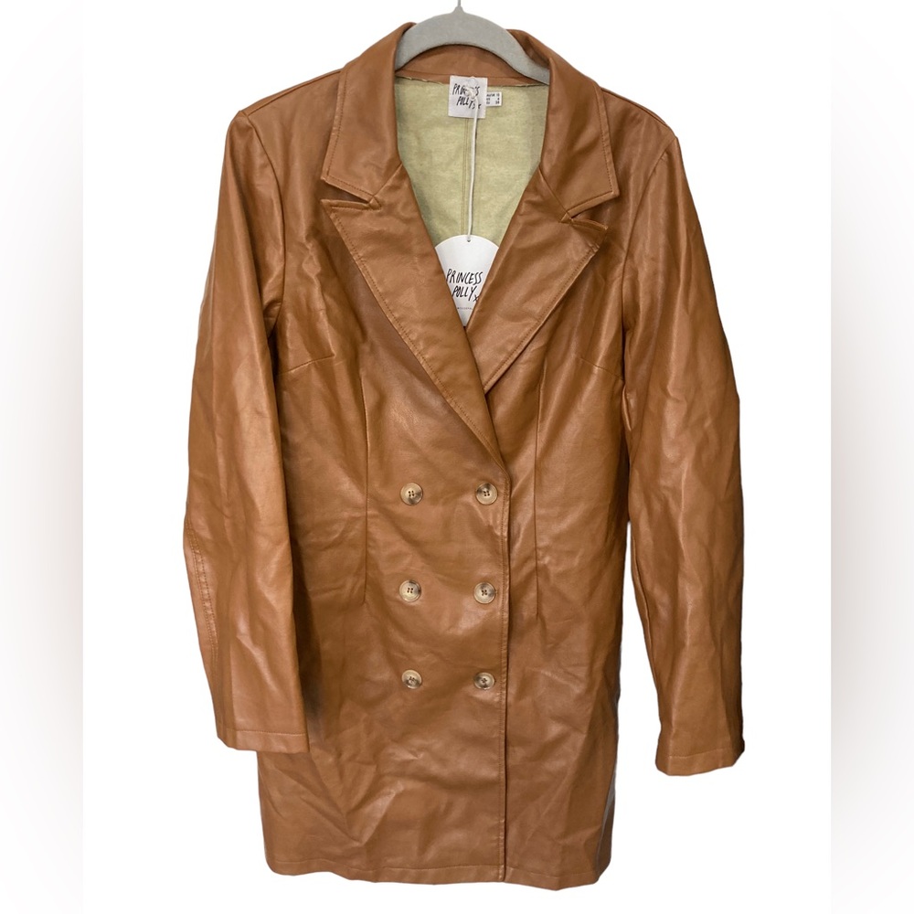 Princess Polly‎ Karie Jacket Faux Leather Camel Size 6.